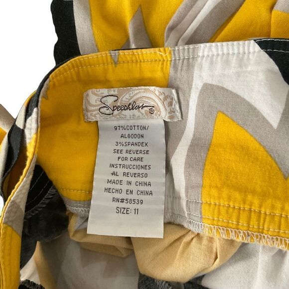 SPEECHLESS Knee Length Flared Skirt Black Yellow White Size 11 - Picture 9 of 11